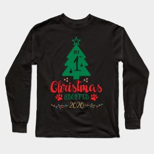 My First Christmas Adopted 2020, Xmas Tree Ugly Pajamas Gift Long Sleeve T-Shirt